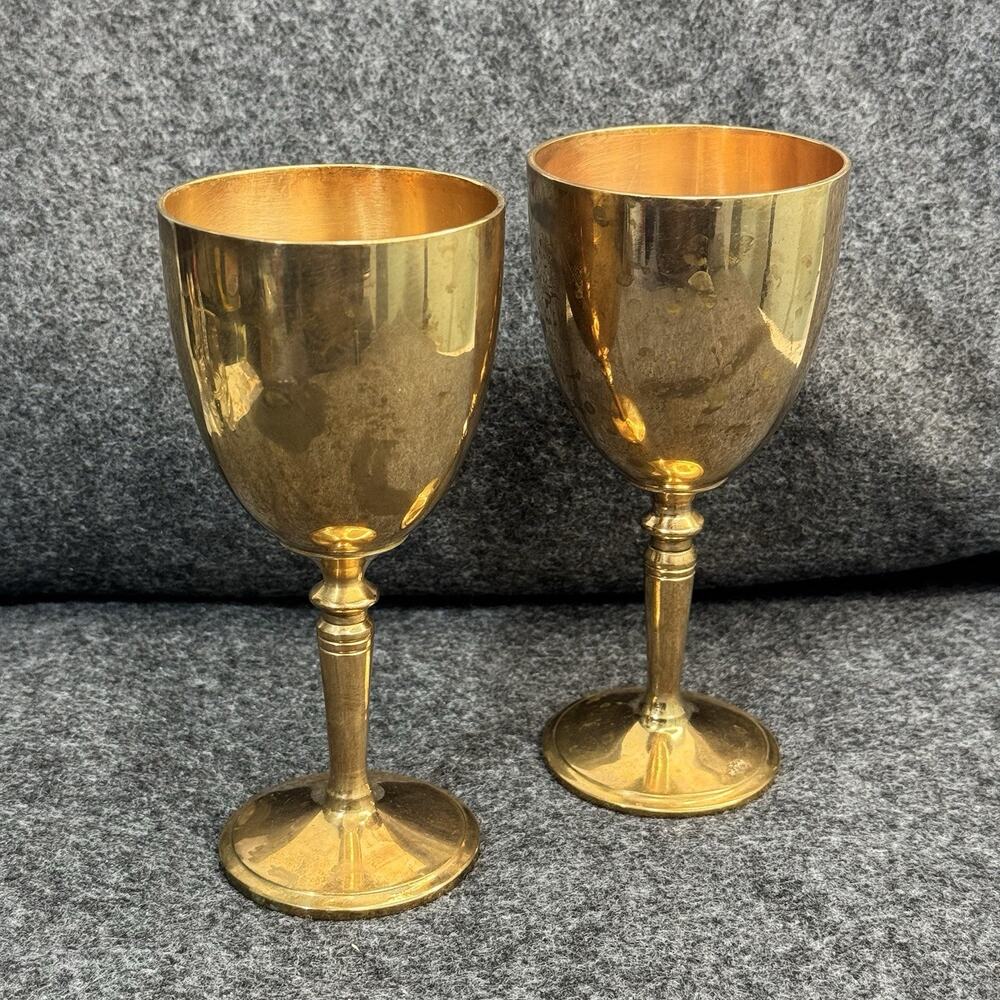 VTG Star Bronze Solid Brass Wine Water Goblet Barware 6 1/4” Worn Golden Patina